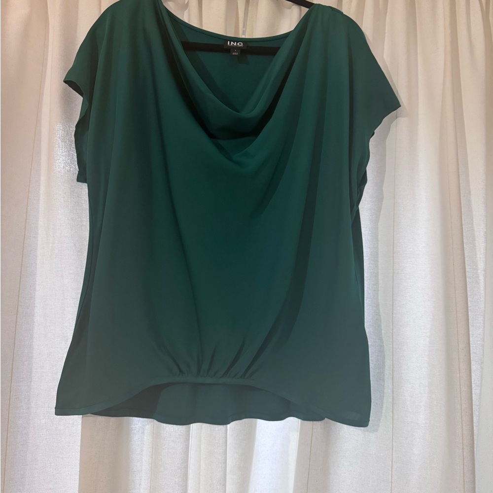 INC International Concepts Emerald Green Draped-Neck Blouse